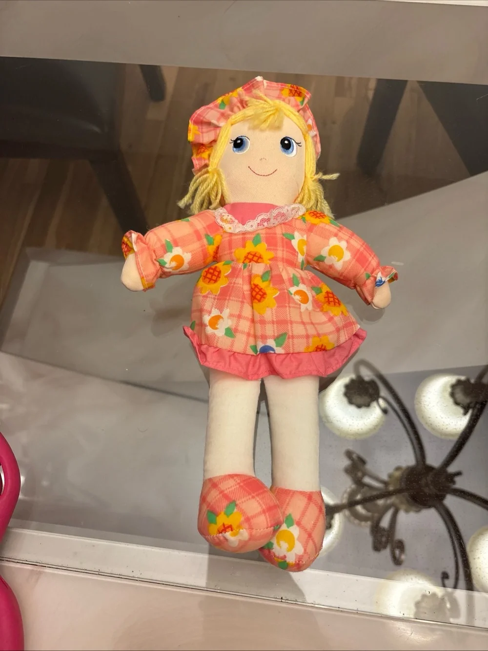 Girls Pink Floral Cloth Doll - Soft Plush Play Doll